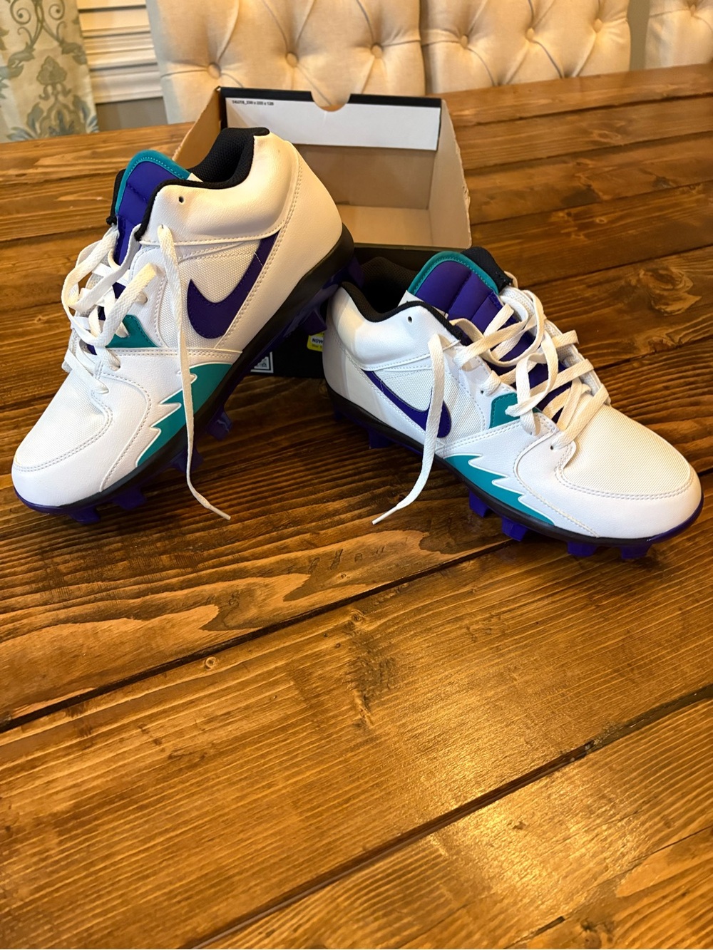 Nike Jordan 90 stadium White, Purple & Teal football Cleats